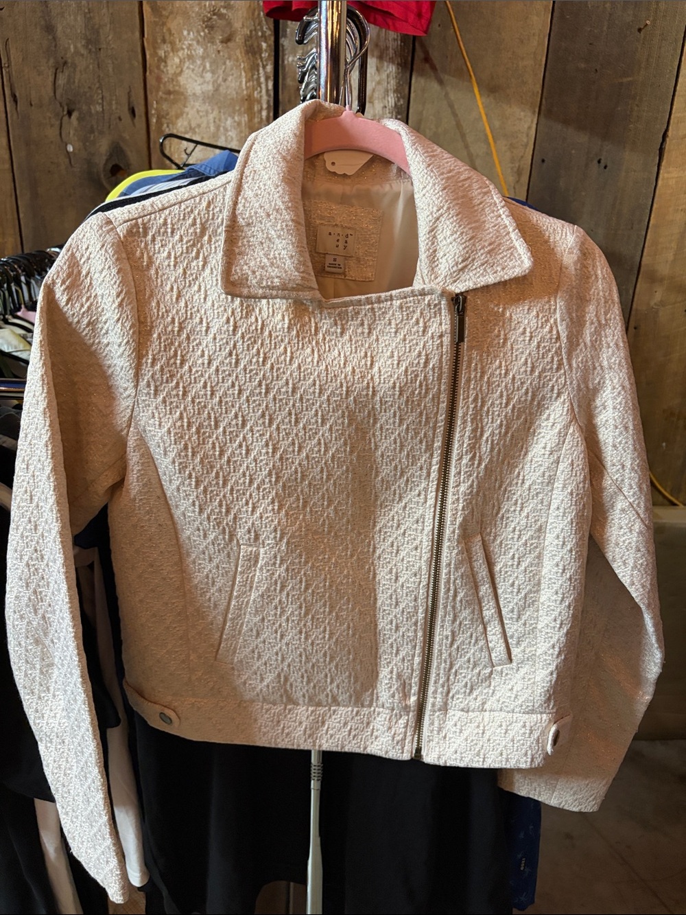 a new day Cream Textured Asymmetric Zip Moto Jacket